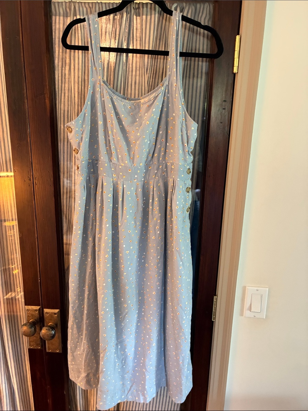 a.n.a Light Blue Eyelet Midi Dress with Side Buttons